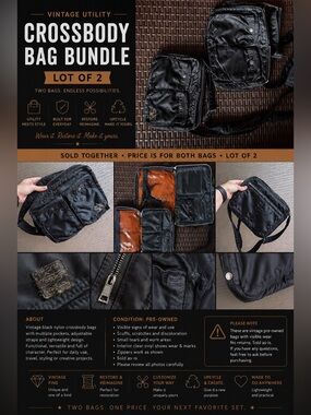 Porter Style Nylon Crossbody Bag Bundle Set Of 2 Black Utility Bags